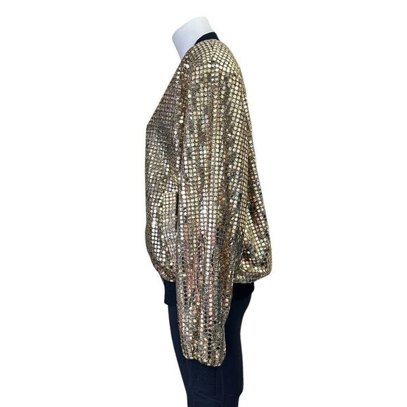 Monaliza Vintage 80’s Sparkling Gold Bling Full Zip  bomber Jacket size M/L - Picture 4 of 9